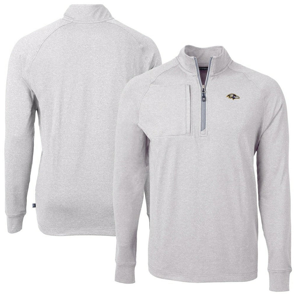Baltimore Ravens Cutter & Buck Big & Tall Adapt Eco Raglan Quarter-Zip Jacket Heather Gray | NFL