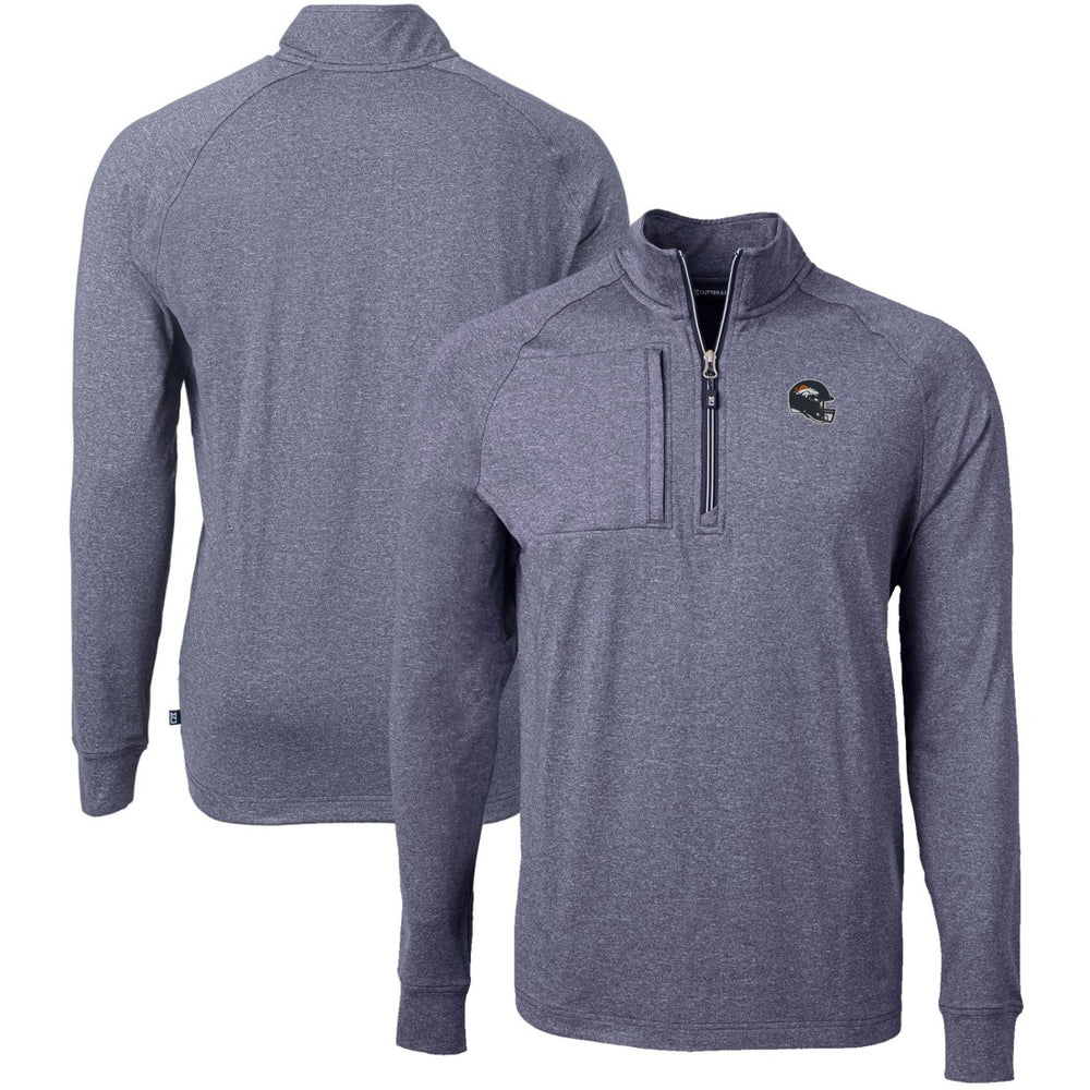 Denver Broncos Cutter & Buck Big & Tall Adapt Eco Raglan Quarter-Zip Jacket Heather Navy | NFL