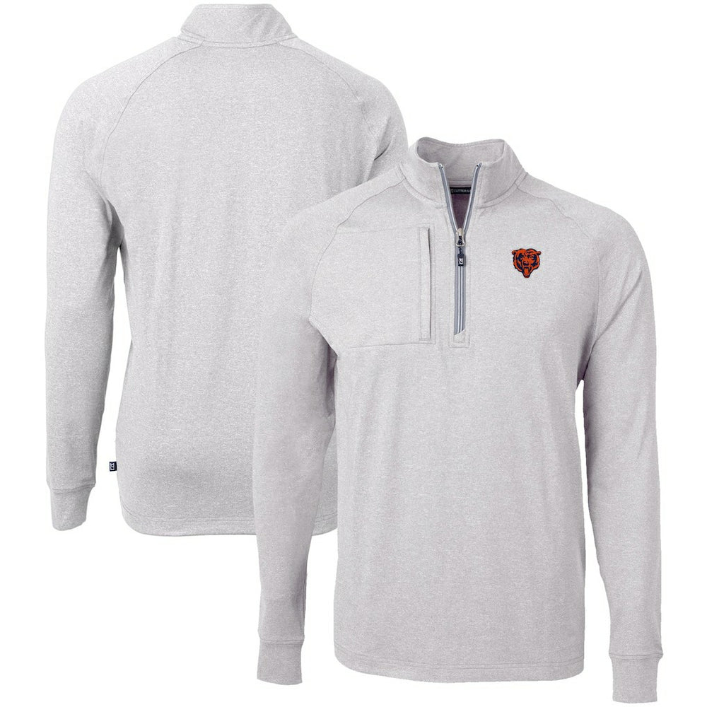 Chicago Bears Cutter & Buck Big & Tall Adapt Eco Raglan Quarter-Zip Jacket Heather Gray | NFL
