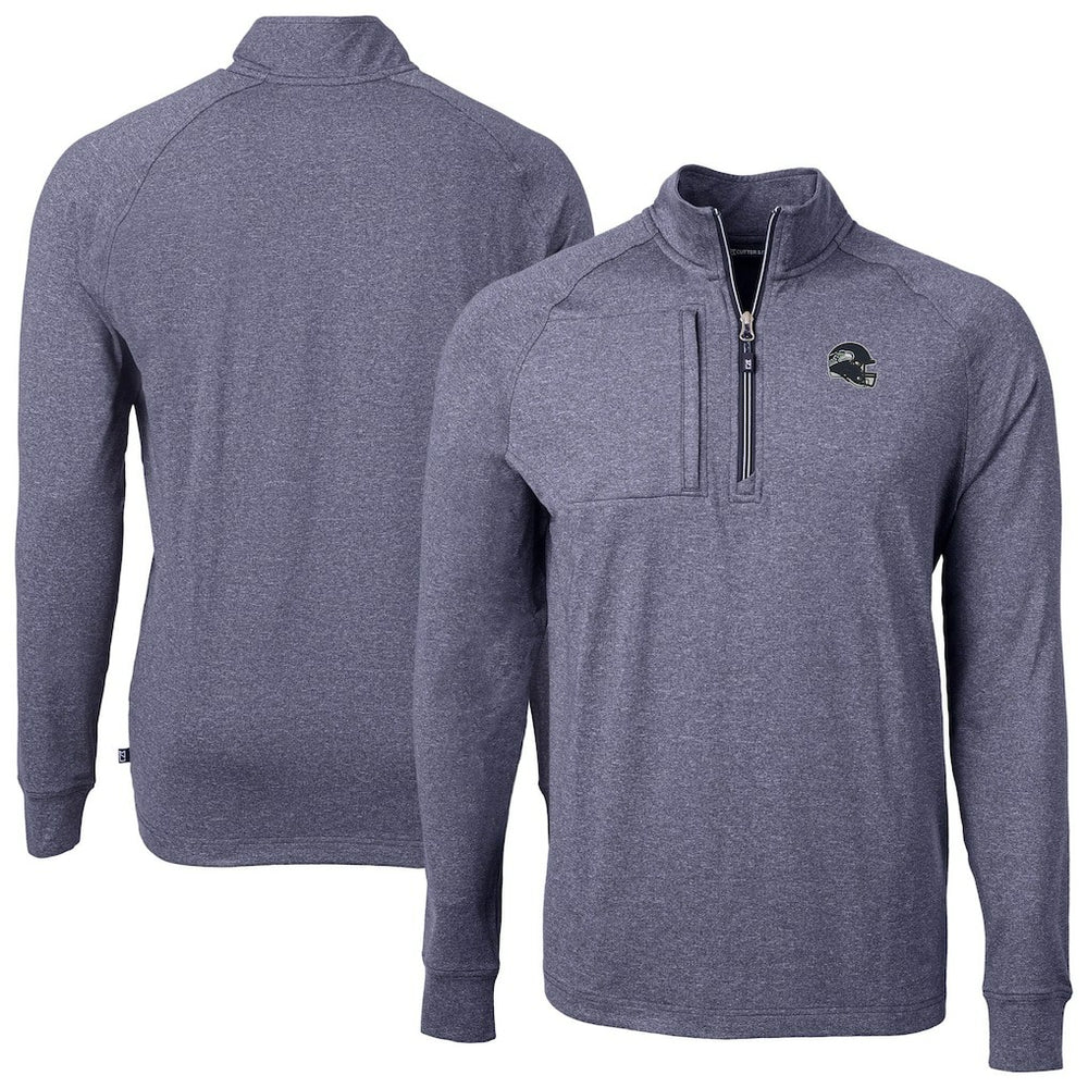 Seattle Seahawks Cutter & Buck Big & Tall Adapt Eco Raglan Quarter-Zip Jacket Heather Navy | NFL