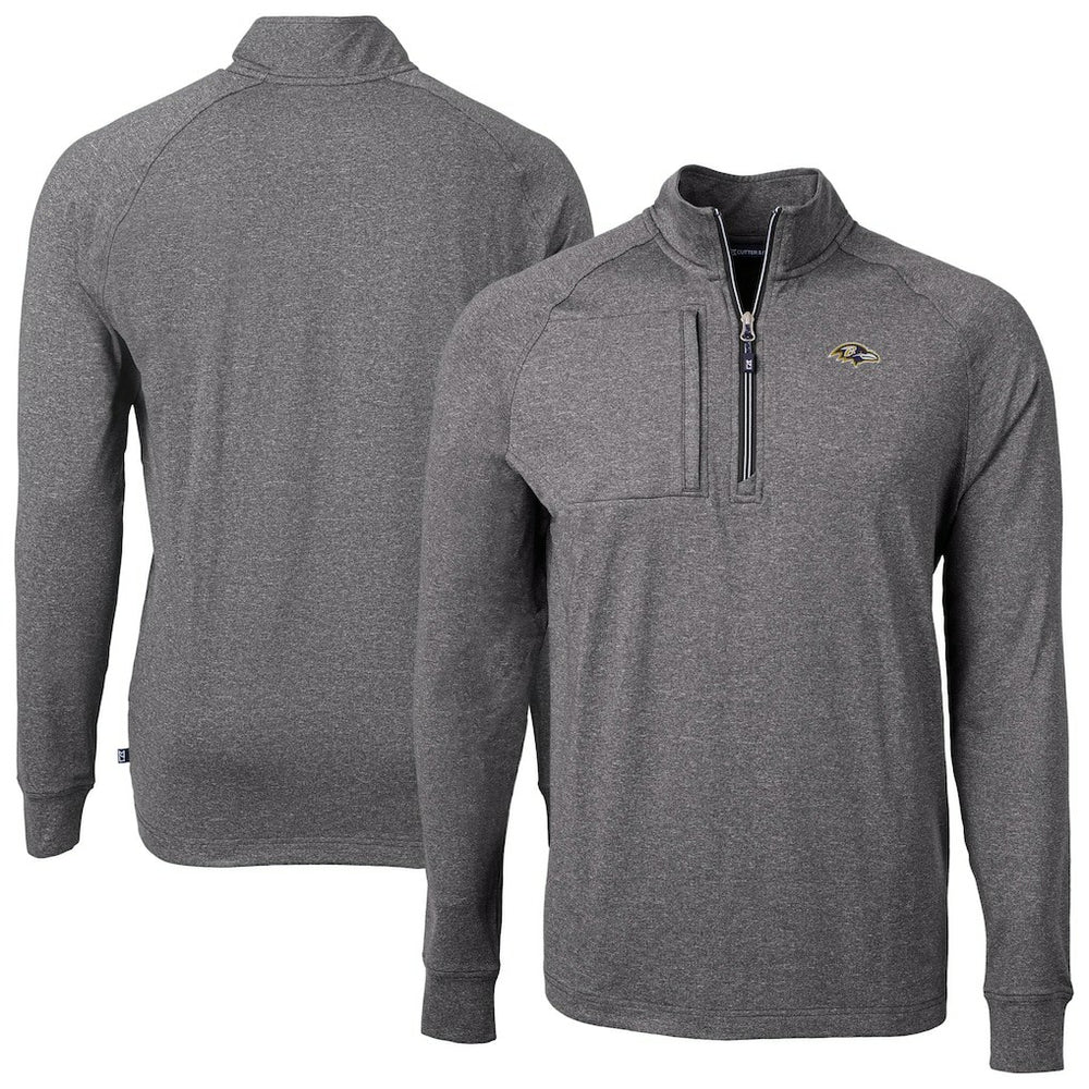 Baltimore Ravens Cutter & Buck Big & Tall Adapt Eco Raglan Quarter-Zip Jacket Heather Black | NFL