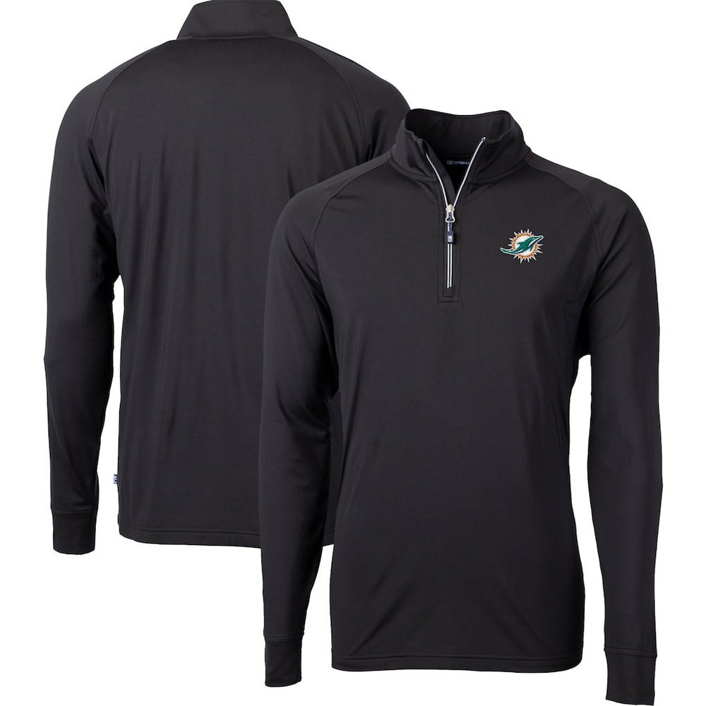 Miami Dolphins Cutter & Buck Big & Tall Adapt Eco DryTec Raglan Quarter-Zip Jacket Black | NFL