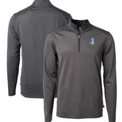 Detroit Lions Cutter & Buck Big & Tall Virtue Eco Pique Micro Stripe Tri-Blend Quarter-Zip Jacket Black | NFL