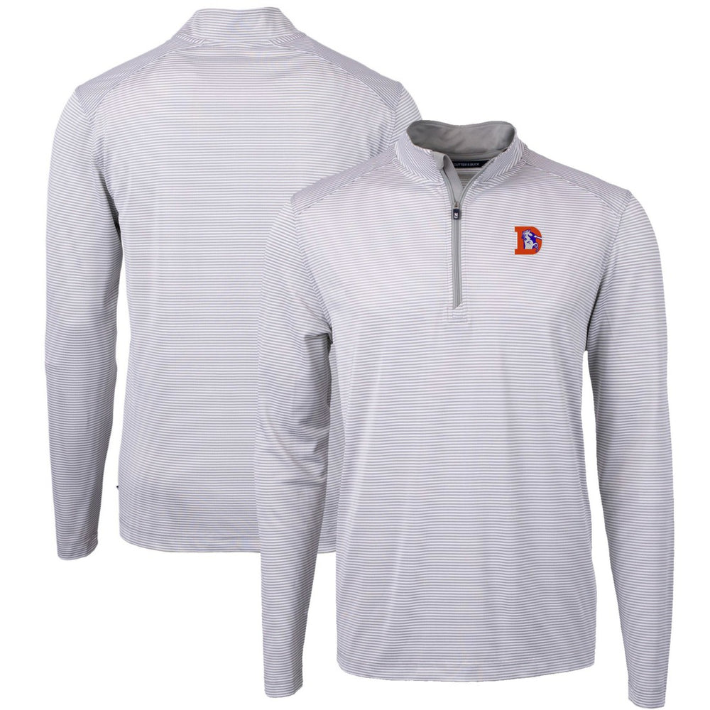 Denver Broncos Cutter & Buck Big & Tall Virtue Eco Pique Micro Stripe Tri-Blend Quarter-Zip Jacket Gray | NFL