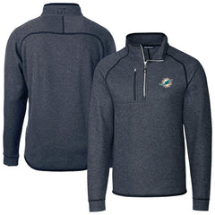 Miami Dolphins Cutter & Buck Big & Tall Mainsail Sweater-Knit Half-Zip Jacket Heather Navy | NFL