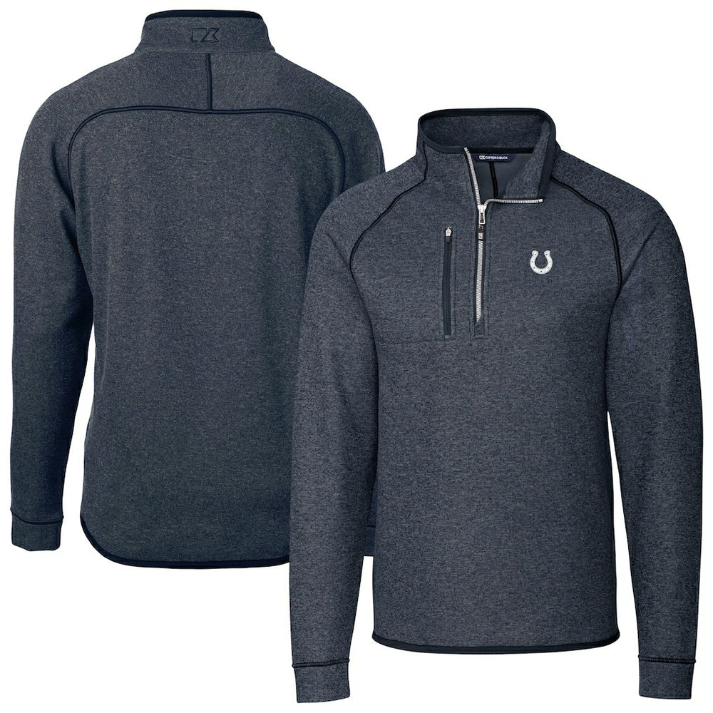 Indianapolis Colts Cutter & Buck Big & Tall Mainsail Sweater-Knit Half-Zip Jacket Heather Navy | NFL