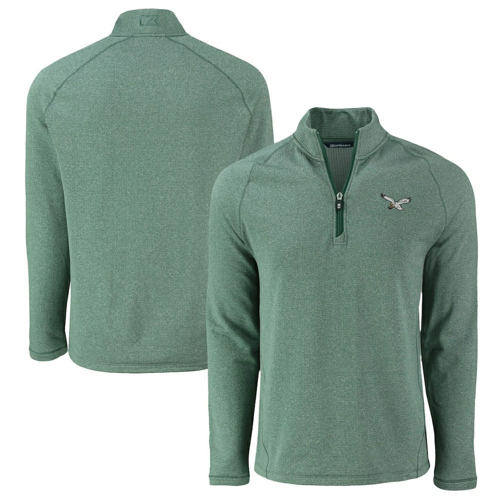 Philadelphia Eagles Cutter & Buck Peshastin Eco Fleece Tri-Blend Raglan Recycled Quarter-Zip Jacket Heather Kelly Green | NFL