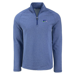 Seattle Seahawks Cutter & Buck Peshastin Eco Fleece Tri-Blend Raglan Recycled Quarter-Zip Jacket Heather Royal | NFL
