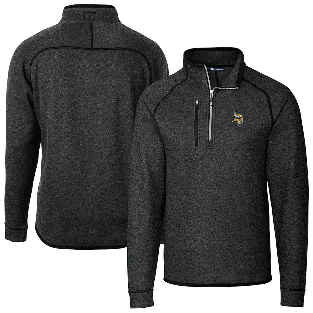 Minnesota Vikings Cutter & Buck Big & Tall Mainsail Sweater-Knit Raglan Half-Zip Jacket Heather Charcoal | NFL
