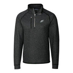 Philadelphia Eagles Cutter & Buck Big & Tall Mainsail Sweater-Knit Raglan Half-Zip Jacket Heather Charcoal | NFL