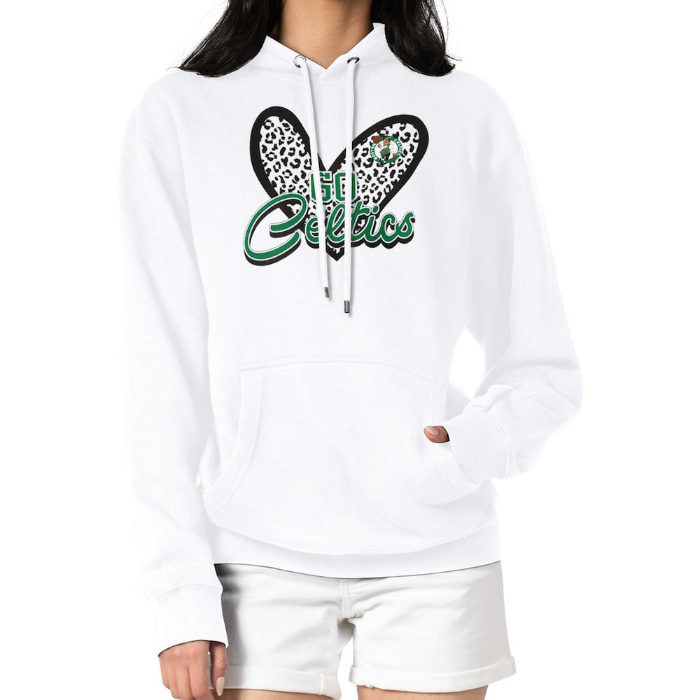 Boston Celtics G-III 4Her by Carl Banks Women's Leopard Heart Graphic Fleece Pullover Hoodie White - NBA
