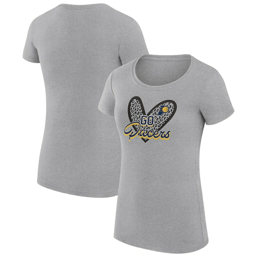 Indiana Pacers G-III 4Her by Carl Banks Women's Super-Slim Fit Lightweight Leopard Heart T-Shirt Heather Gray - NBA
