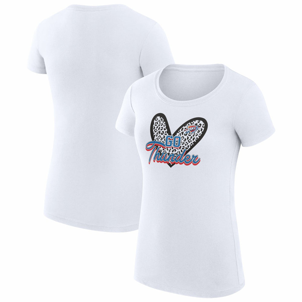 Oklahoma City Thunder G-III 4Her by Carl Banks Women's Super-Slim Fit Lightweight Leopard Heart T-Shirt White - NBA