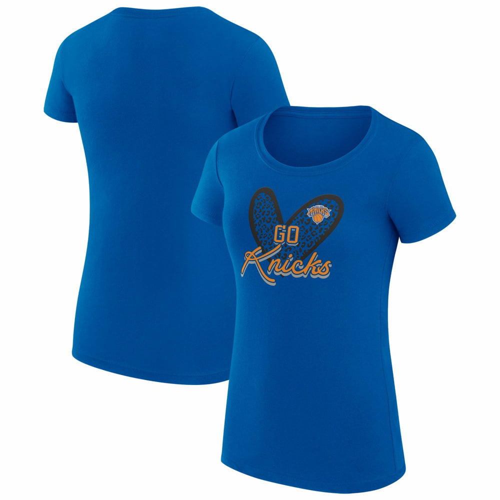 New York Knicks G-III 4Her by Carl Banks Women's Super-Slim Fit Lightweight Leopard Heart T-Shirt Blue - NBA