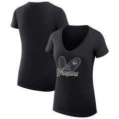 Golden State Warriors G-III 4Her by Carl Banks Women's Super-Slim Fit Lightweight Leopard Heart V-Neck T-Shirt Black - NBA