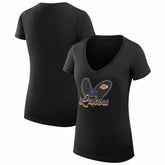 Los Angeles Lakers G-III 4Her by Carl Banks Women's Super-Slim Fit Lightweight Leopard Heart V-Neck T-Shirt Black - NBA