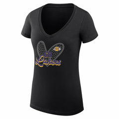 Los Angeles Lakers G-III 4Her by Carl Banks Women's Super-Slim Fit Lightweight Leopard Heart V-Neck T-Shirt Black - NBA