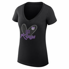 Sacramento Kings G-III 4Her by Carl Banks Women's Super-Slim Fit Lightweight Leopard Heart V-Neck T-Shirt Black - NBA