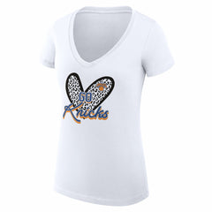 New York Knicks G-III 4Her by Carl Banks Women's Super-Slim Fit Lightweight Leopard Heart V-Neck T-Shirt White - NBA