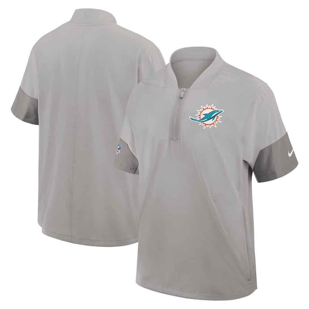 Miami Dolphins Sideline Short Sleeve Quarter-Zip Dri-FIT Coach Jacket Gray | Nike for Sale