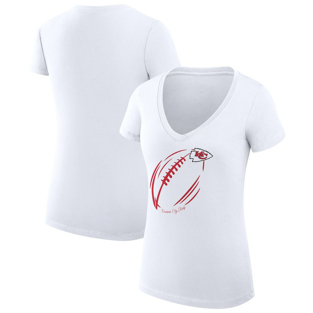 Kansas City Chiefs G-III 4Her by Carl Banks Women's Super-Slim Fit Lightweight Subtle Football V-Neck T-Shirt White | NFL