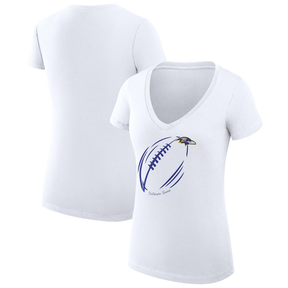 Baltimore Ravens G-III 4Her by Carl Banks Women's Super-Slim Fit Lightweight Subtle Football V-Neck T-Shirt White | NFL
