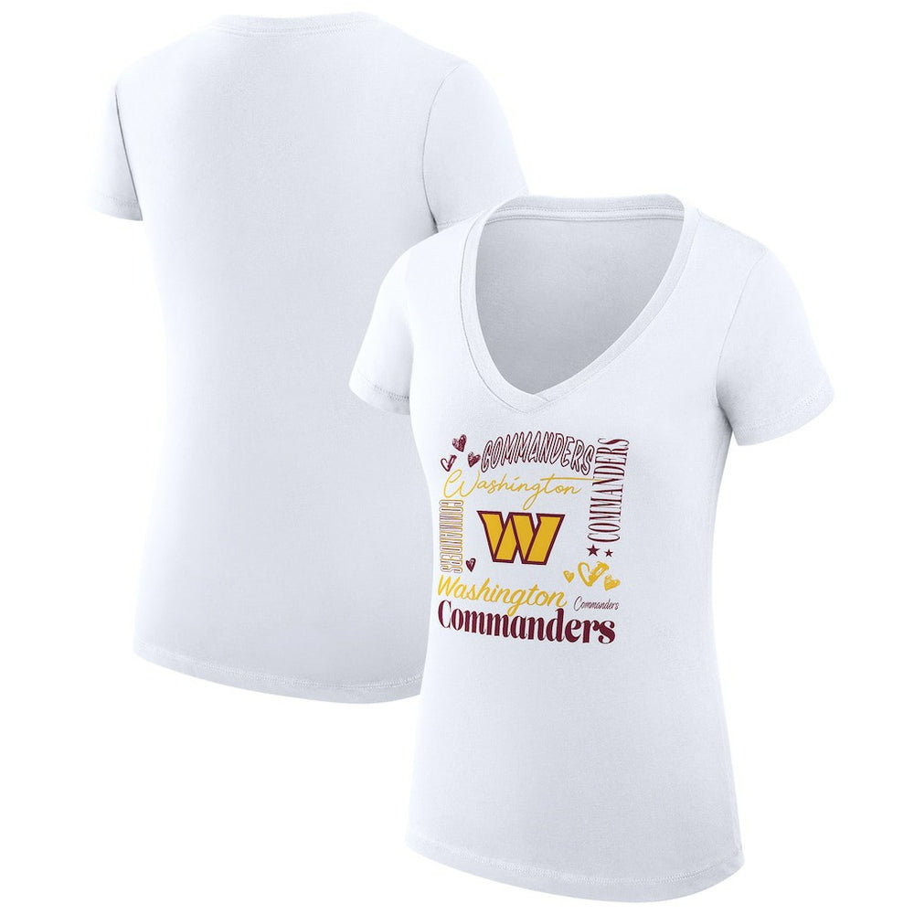 Washington Commanders G-III 4Her by Carl Banks Women's Super-Slim Fit Lightweight Collage Team V-Neck T-Shirt White | NFL