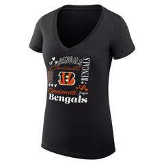Cincinnati Bengals G-III 4Her by Carl Banks Women's Super-Slim Fit Lightweight Collage Team V-Neck T-Shirt Black | NFL
