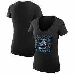 Detroit Lions G-III 4Her by Carl Banks Women's Super-Slim Fit Lightweight Collage Team V-Neck T-Shirt Black | NFL