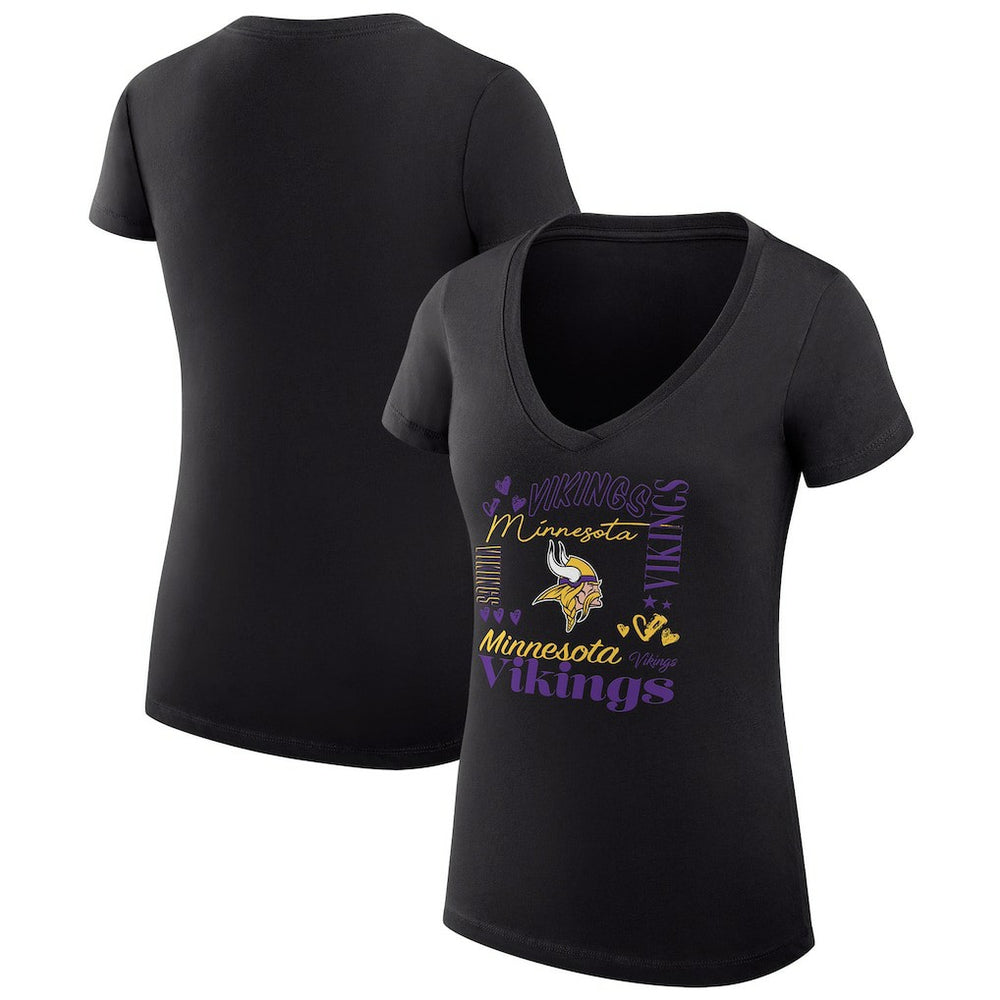 Minnesota Vikings G-III 4Her by Carl Banks Women's Super-Slim Fit Lightweight Collage Team V-Neck T-Shirt Black | NFL