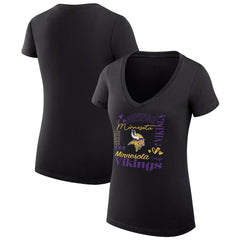 Minnesota Vikings G-III 4Her by Carl Banks Women's Super-Slim Fit Lightweight Collage Team V-Neck T-Shirt Black | NFL