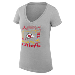 Kansas City Chiefs G-III 4Her by Carl Banks Women's Super-Slim Fit Lightweight Collage Team V-Neck T-Shirt Heather Gray | NFL