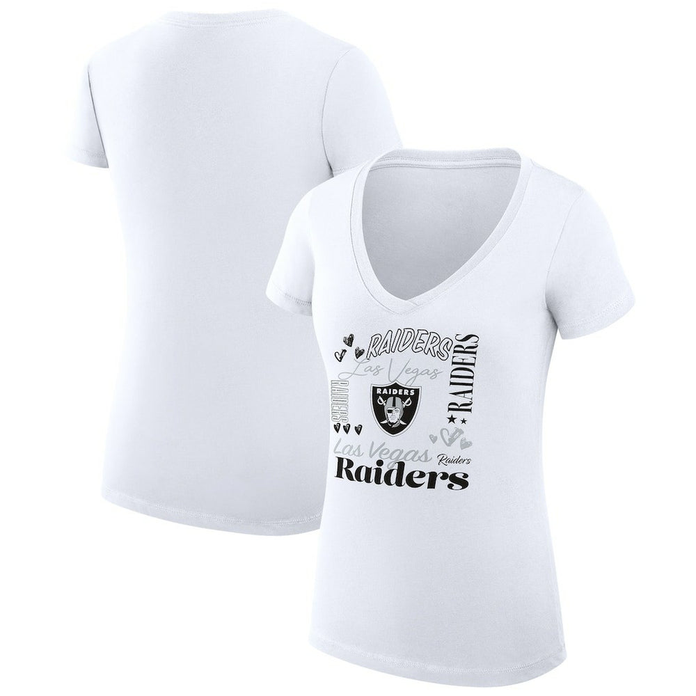 Las Vegas Raiders G-III 4Her by Carl Banks Women's Super-Slim Fit Lightweight Collage Team V-Neck T-Shirt White | NFL