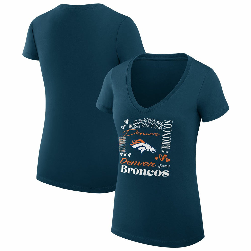 Denver Broncos G-III 4Her by Carl Banks Women's Super-Slim Fit Lightweight Collage Team V-Neck T-Shirt Navy | NFL