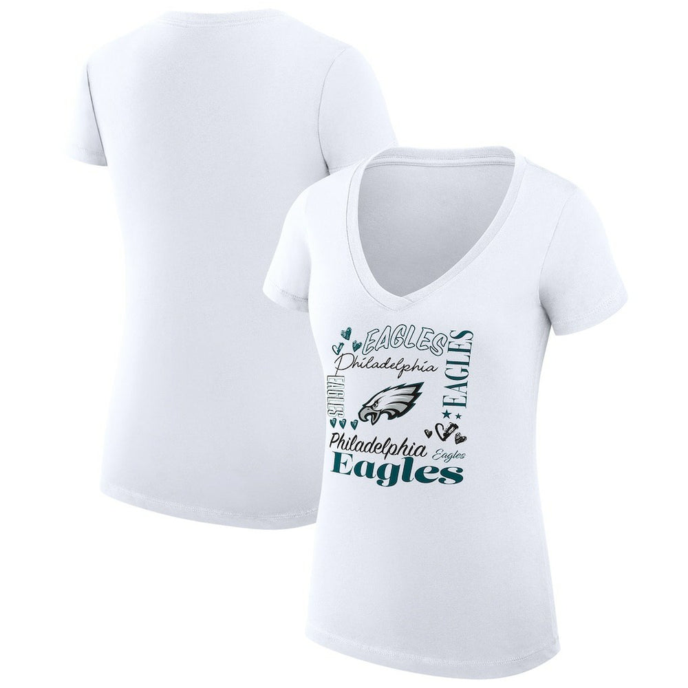 Philadelphia Eagles G-III 4Her by Carl Banks Women's Super-Slim Fit Lightweight Collage Team V-Neck T-Shirt White | NFL