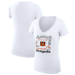 Cincinnati Bengals G-III 4Her by Carl Banks Women's Super-Slim Fit Lightweight Collage Team V-Neck T-Shirt White | NFL