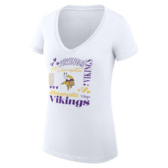 Minnesota Vikings G-III 4Her by Carl Banks Women's Super-Slim Fit Lightweight Collage Team V-Neck T-Shirt White | NFL