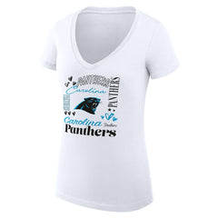 Carolina Panthers G-III 4Her by Carl Banks Women's Super-Slim Fit Lightweight Collage Team V-Neck T-Shirt White | NFL