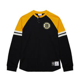 Boston Bruins Mitchell & Ness Thermal Henley Long Sleeve T-Shirt - Black - NHL