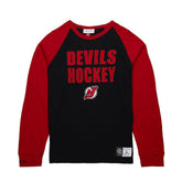 New Jersey Devils Mitchell & Ness Legendary Slub Raglan Long Sleeve T-Shirt - Black/Red - NHL