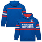 New York Rangers Mitchell & Ness Head Coach Slogan Pullover Hoodie - Blue - NHL