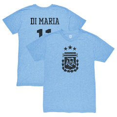 Angel Di Maria Argentina National Team 1863FC Retro Player Tri-Blend T-Shirt Light Blue - FIFA World CUP