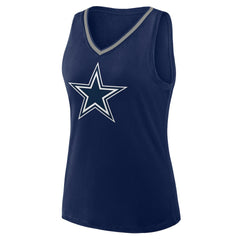 Dallas Cowboys Logo Athletic Women's Plus Size Stellar Win V-Neck Tank Top Navy | NFL