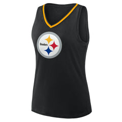 Pittsburgh Steelers Logo Athletic Women's Plus Size Stellar Win V-Neck Tank Top Black | NFL