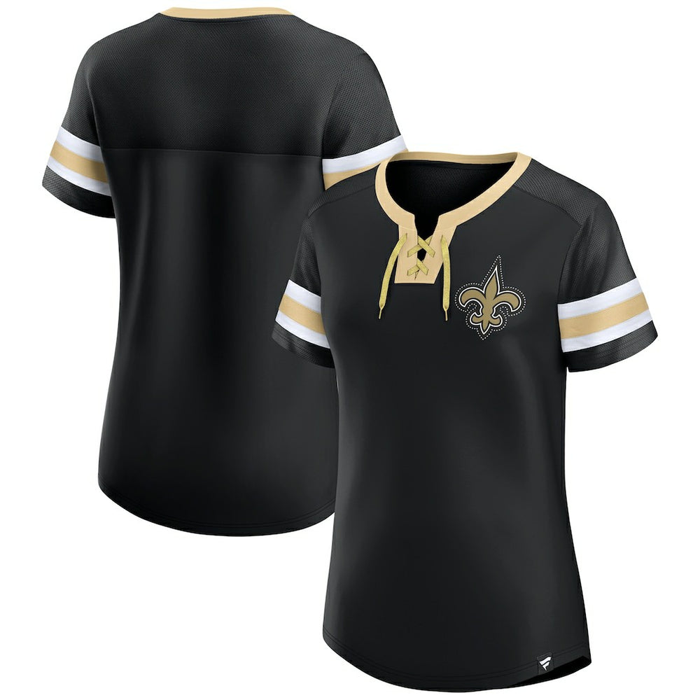 New Orleans Saints Women's Bling Athena Jersey Style Lace-up T-Shirt Black | Fanatics