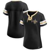New Orleans Saints Women's Bling Athena Jersey Style Lace-up T-Shirt Black | Fanatics