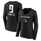 Michael Penix Jr. Atlanta Falcons Women's Name & Number Team Wordmark Long Sleeve V-Neck T-Shirt Black | NFL