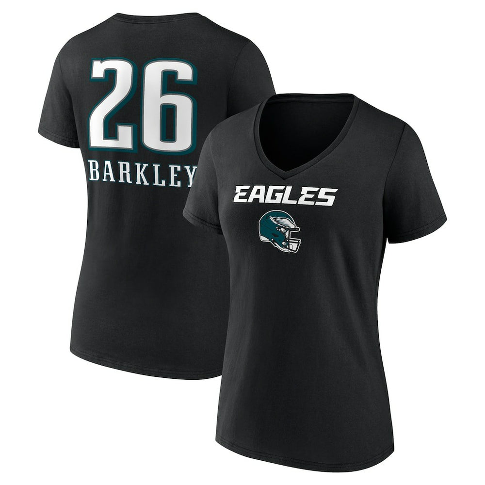 Saquon Barkley Philadelphia Eagles Women's Name & Number Team Wordmark V-Neck T-Shirt Black | NFL