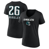 Saquon Barkley Philadelphia Eagles Women's Name & Number Team Wordmark V-Neck T-Shirt Black | NFL
