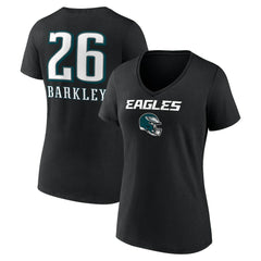 Saquon Barkley Philadelphia Eagles Women's Name & Number Team Wordmark V-Neck T-Shirt Black | NFL